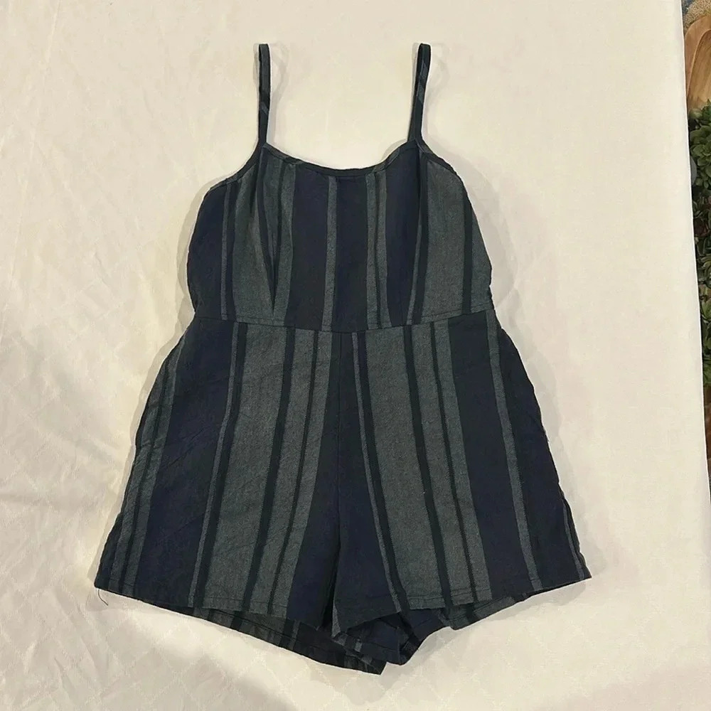 Adorable Navy and Gray Striped Romper